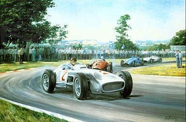 Fangio, Mercedes W196 F1 motorsport art print by Alan Fearnley