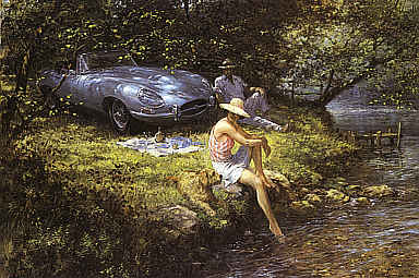 Summer of 62, Jaguar E-Type automobile art by Alan Fearnley