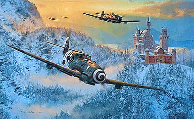 Up Amongst Eagles - Messerschmitt Bf109 Aviation Art by Anthony Saunders