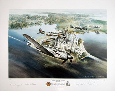 Combat over Lake Schwerin,  FW-190D-9 aviation art by Geoff-Nutkins