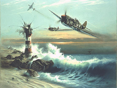 Lighthouse Louie, Curtiss P-40L aviation art print by Heinz Krebs