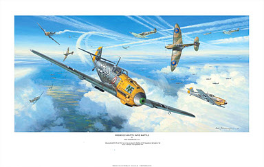 Messerschmitts into Battle - Me 109 Aviation Art print by Mark Postlethwaite