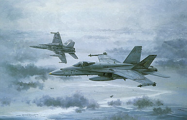 Top-Cover, F/A-18C Hornets aviation art print by Michael Rondot