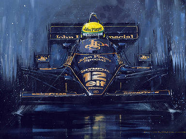 Maiden Victory for Ayrton Senna - Lotus-Renault 1985 Portuguese Grand Prix - Formula One art by Nicholas Watts
