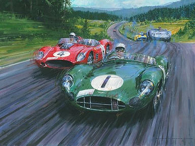 Moss - Master of the Nuerburgring, Aston Martin and Ferrari Motorsport art by Nicholas Watts