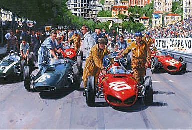 Onto the Grid Monaco 1961 - Formula-1 art by Nicholas Watts