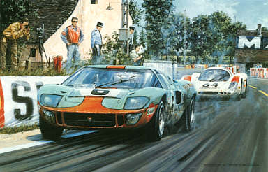 Race to the Line, Ford GT40 Le Mans motorsport art print by Nicholas Watts