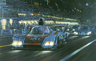 Racers Moon Le Mans 1976, Gruppe 6 Martini Porsche motorsport art print by Nicholas Watts
