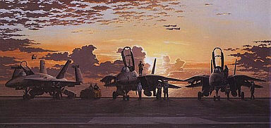 Storm Warning, F-14 Tomacts and F/A-18 Hornets USS Saratoga naval aviation art print by Philip E West