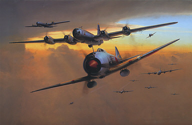 Threatening Skies, Ki-44 and B-29 aviation art print by Richard Taylor