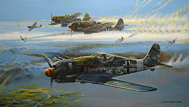 Crossfire, FW-190 JG-3 aviation art by Robert Bailey