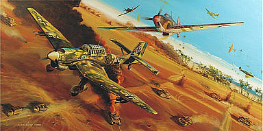 Desert Vulture, Ju-87B Stuka and Hawker Hurricane aviation art by Robert