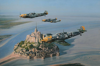 Eagles of the West - Messerschmitt Bf-109Es over Mont Saint Michel - Aviation Art by Robert Taylor
