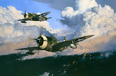 The Wolfpack, P-47 Thunderbolt and B-24 bomber aviation art print by Robert Taylor