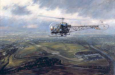 Memories of Leavesden, Bell 47 Helicopter aviation art print by Ronald Wong