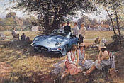 E-Type-Anniversary, Jaguar E-Type automobile art by Alan Fearnley