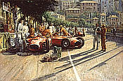 Early Start, Lancia-Ferrari D50A F1 motorsport art print by Alan Fearnley