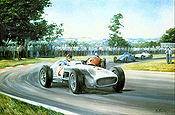 Fangio, Mercedes W196 F1 motorsport art print by Alan Fearnley
