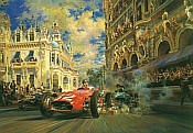 Dicing at Casino Square, Fangio Maserati 250 motorsport art print by Alfredo De la Maria