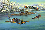 Eismeer Patrol, FW-190 und Schlachtschiff Tirpitz Kunstdruck von Anthony Saunders