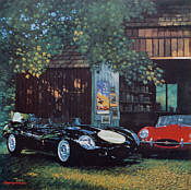 Beauty and the Beast, Jaguar D-Type und E-Type Automobilkunst von Barry Rowe