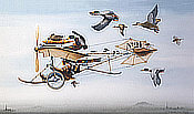 Migrating - Ultralight pilot flies with migration birds - Aviation Art with Humor by Chris Bazeley
