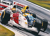 Mutual Respect, Ayrton Senna McLaren Alain Prost Williams-Renault F1 Kunstdruck von Colin Carter