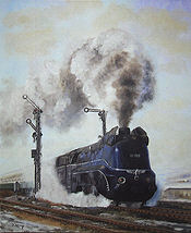 Winterdampf, Dampflok 01-1102 Eisenbahn-Kunstdruck von Daniela Koenig