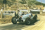 1937 Monaco Grand Prix, Carracciola and von Brauchitsch Mercedes 125 motorsport art print by Graham Turner