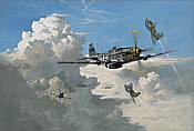 Playing the last Ace, Me-163 und P-51 Mustang Luftfahrt-Kunstdruck von Heinz Krebs