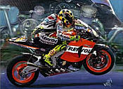 Valentino Rossi II, motorcycle racing art print by Hessel Bes