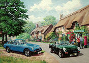 MG Rubber, MGB and MGB GT automobile art print by Kevin Walsh