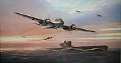 Kameraden, Junkers Ju-88 C-6 und U-Boot Kunstdruck von Mark Postlethwaite