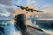 Second Chance, De Havilland Mosquito attack on U-998 art print by Mark Postlethwaite