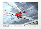 The Red Arrows - Luftfahrtkunst von Michael Rondot, signiert von den Piloten des Kunstflugteams