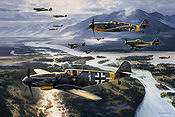 The Big Guns, Messerschmitt Bf 109 and Stuka aviation art by Nicolas Trudgian