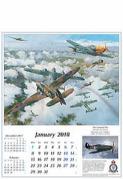 Aircraft Calendar 2018 January Robert Taylor Hawker Hurricane, Me-109, Do-17 Aviation Art