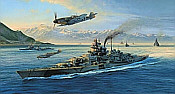 Knights Move, BattleshipTirpitz and Me-109 naval art print by Robert Taylor