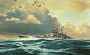 Sighting the Bismarck, Battleship Bismarck naval aviation art print by Robert Taylor