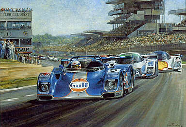 Final Encounter, Derek Bell Porsche Spider K8 at Le Mans motorsport art print by Alan Fearnley