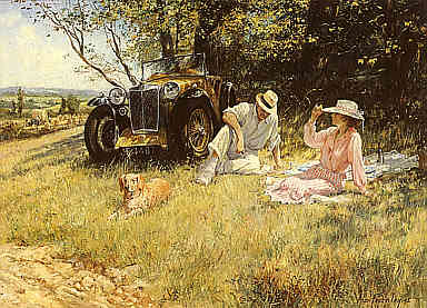 The Four of Us, L2 Magna classic car art print by Alan Fearnley