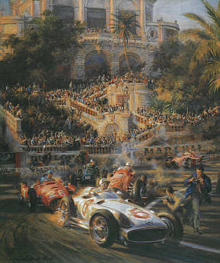 Lucky for Some, Stirling Moss Mercedes W196 Monaco Grand Prix F1 motorsport art print by Alfredo De la Maria