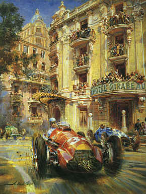 Mirabeau, Fangio Alfa Romeo 158 Monaco Grand Prix F1 motorsport art print by Alfredo De la Maria