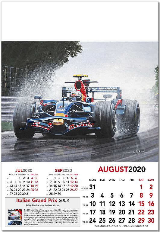 Automobile Art Grand Prix Formula1 Art Calendar 2020