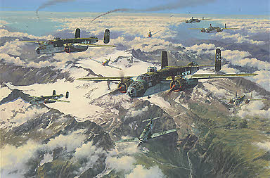 Battle of the Brenner, B-25 Mitchell aviation art by Anthony Saunders