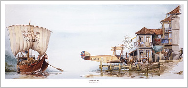 Oporto Call - An old british biplane and port wine- art with a sense of humor by Chris Bazeley