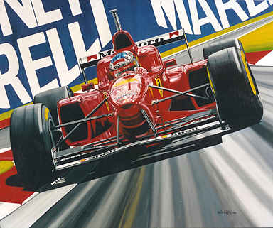 Scarlet Fever, Ferrari in Monza F1 motorsport art print by Colin Carter