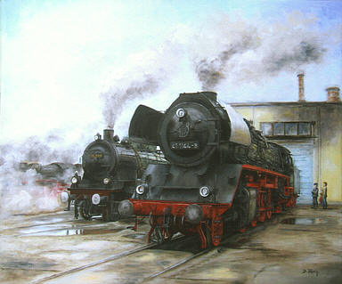 Aufbruch, Steam Locomotive 41-1144-9 and 38 3199 Railway Art by Daniela Koenig