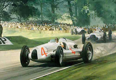 1938 Donington Grand Prix, Tazio Nuvolari Auto Union motorsport art print by Graham Turner