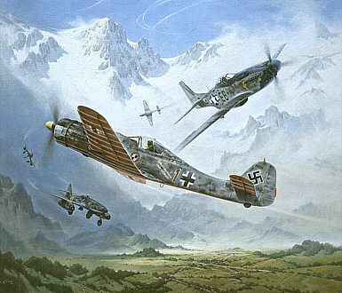 Ambush, Fw-190D-9, Me-262 and P-51 art print by Heinz Krebs